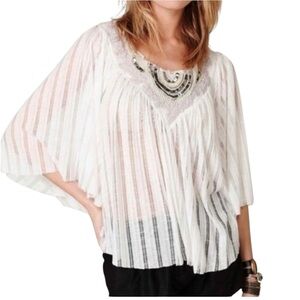 Free people star gazer Lily white sheer stretchy gauze poncho boho top sz small